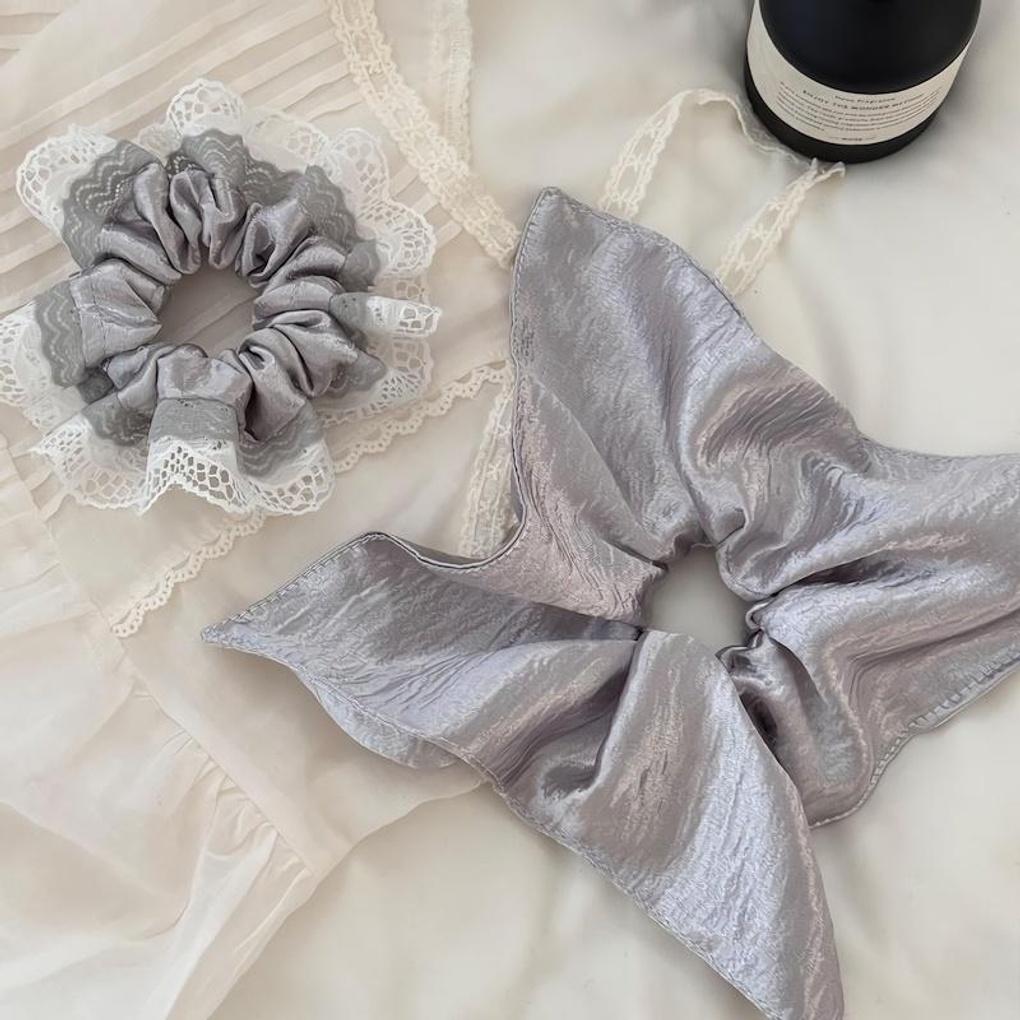 

Women s Silver Grey Glossy Gopchang Scrunchie Hairband lace hairband