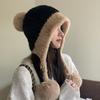 Winter Plush Wool Hat For Women Girls Cute Ear Muffs Windproof Knitted Cap For Cold Weather