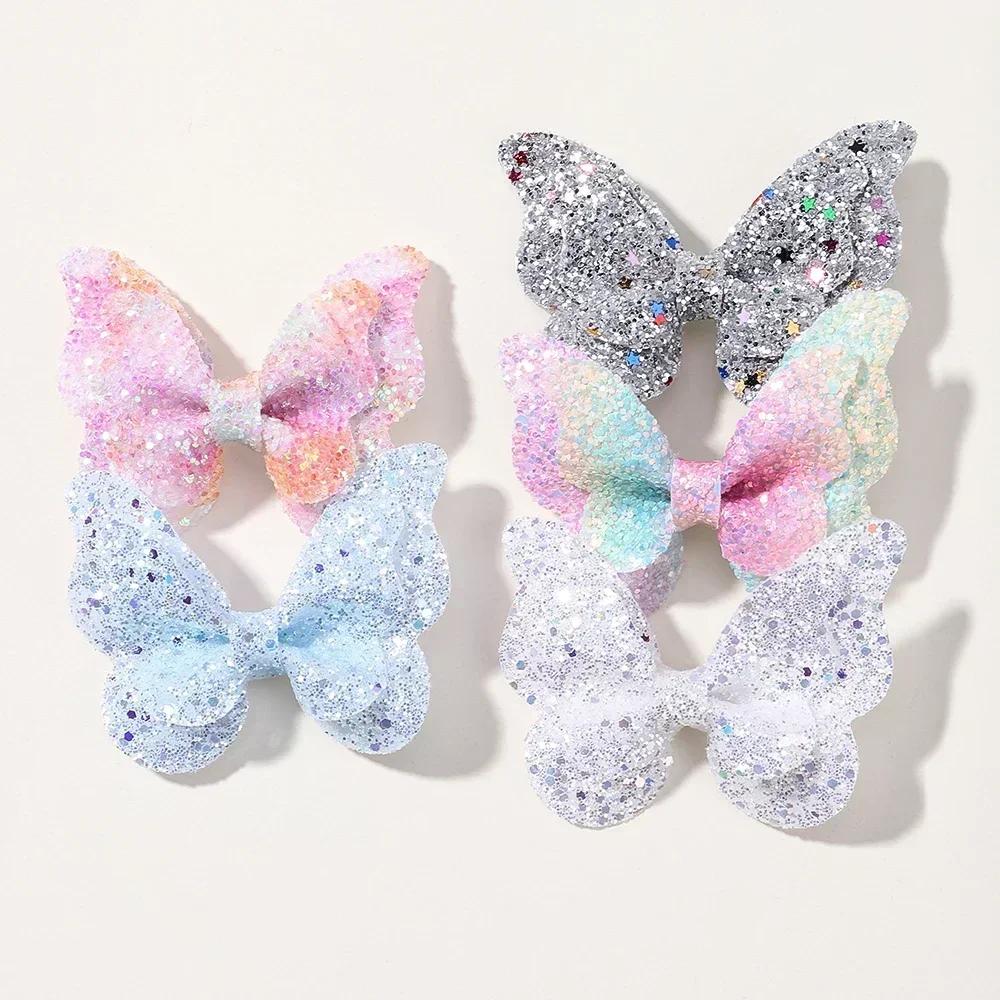 2/4/5Pcs Girls Cute Sequins Double Butterfly Hair Clip Bow Hairpins DIY Headwear Bow Decor Hairgrip Toddler Hair Accessories