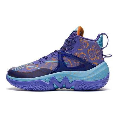 Li Ning Youth  Children Pioneer-Force I Team Antibacterial Shock Absorption Durable Support Basketball Shoes Kids Basketball Shoes Purple YKBR052-51