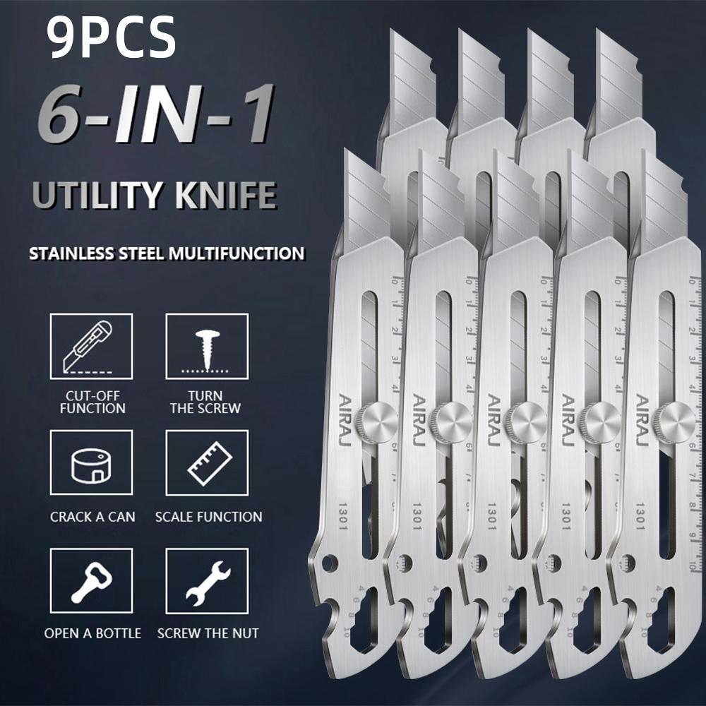 

3/9 шт. Инструмент для резки 6 в 1 из нержавеющей стали Многофункциональный нож для обоев Художественный нож Специальный ручной нож электрика
