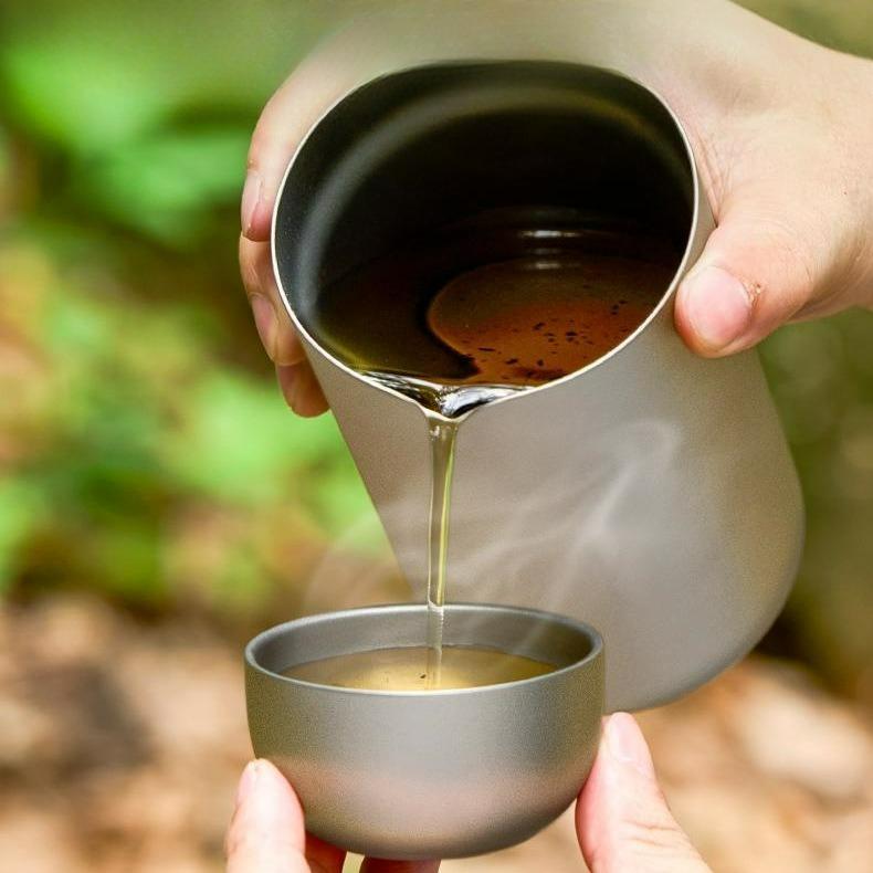 Pure Titanium Double-layer Small Tea Cup Home Outdoor Camping Portable Tea Set Heat-insulating Coffee Cup Brewing Tea Cup 50ML