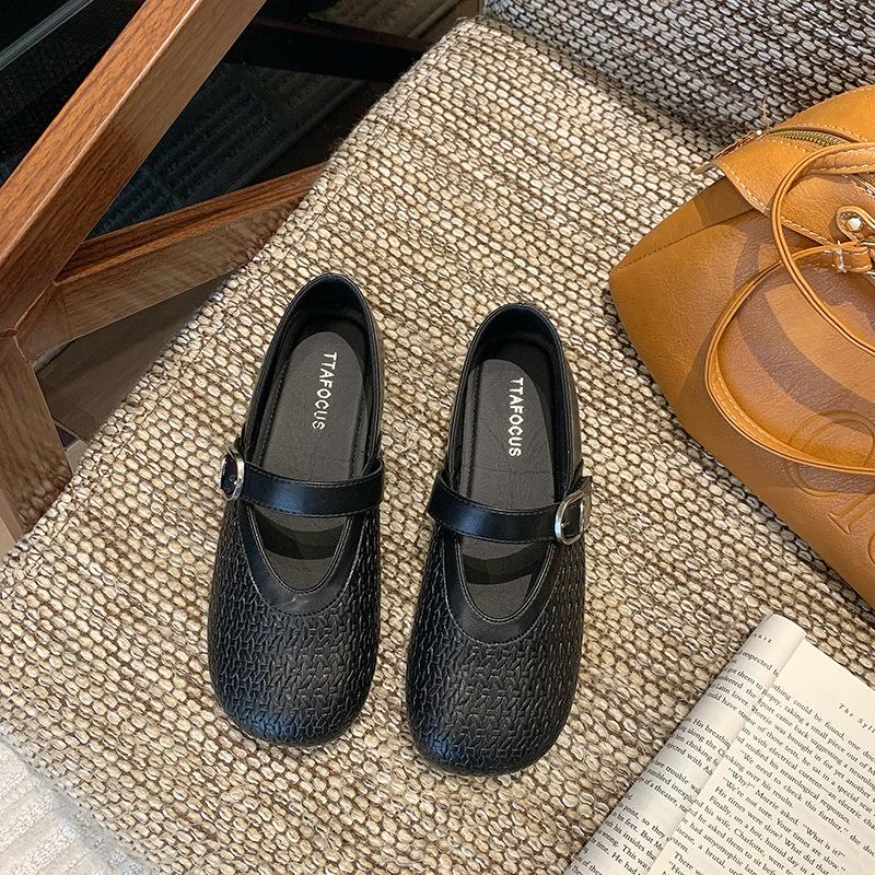 Retro Woven Girl Style Bag Head Single Shoes 2025 Summer New Mary Jane One-word Buckle Strap Flat Women's Shoes