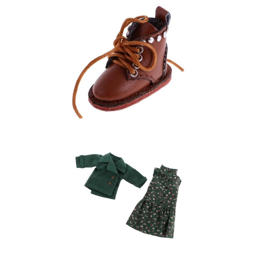 Fashion Floral Sleeveless Dress & PU Leather Boots Shoes for 12'' Doll Costume ACCS