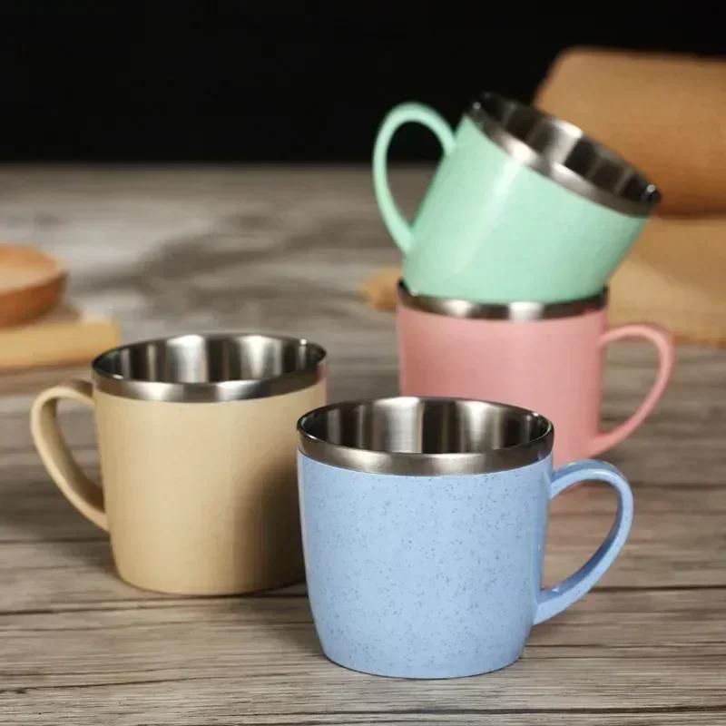 220ml Rustfritt Stål Kopper Krus Hvetestrå Anti-skolding Vannkopp Kaffe Melkekopp Te Drikker Vannkopp for Hjemmekontor Tumbler
