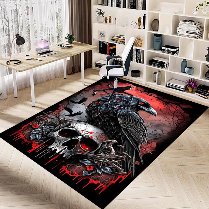 1PC Raven Skull Non-Slip Floor Carpet Compatible for Office&Living Room&Bedroom&Dining room - Flat - Weave Machine-S0379