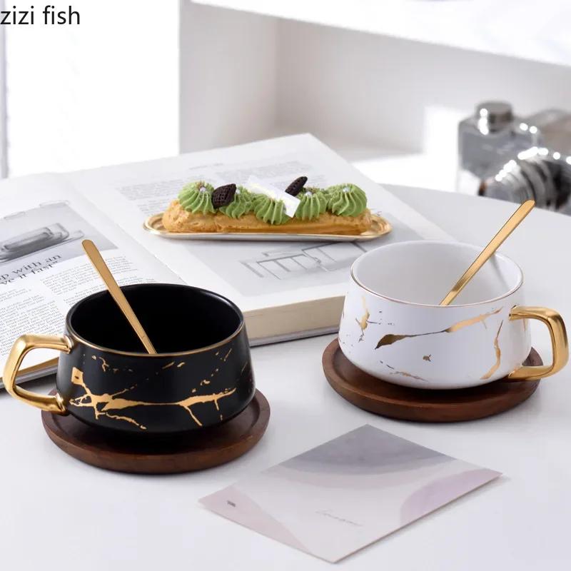 Kreatives Keramikbecher-Set mit Marmorstruktur Büro-Kaffeebecher Milchbecher Familien-Frühstückstasse Wasserbecher Schlichtheit Paarbecher