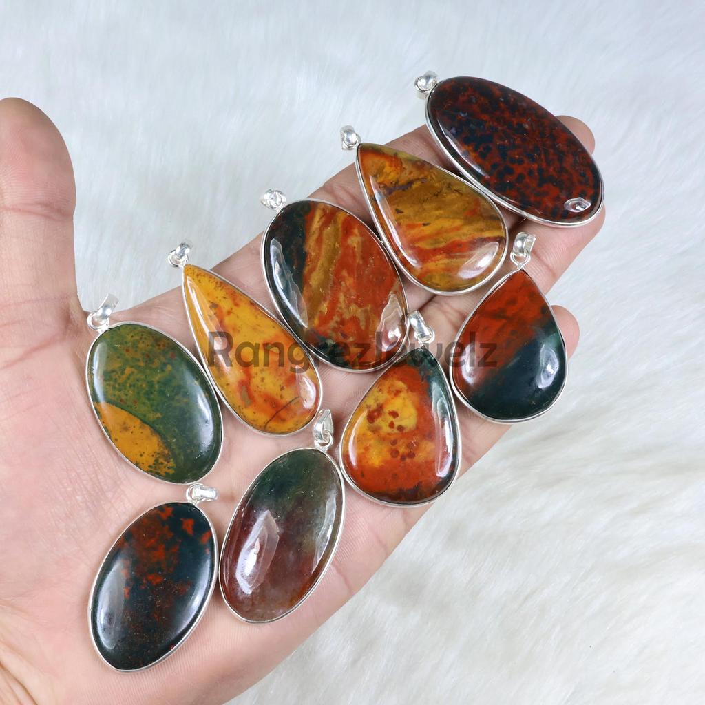Bloodstone Pendant Mix Shape Sterling Silver Pendant Red Bloodstone Gemstone Pendant Bezel Pendant Bloodstone Necklace Jewelry
