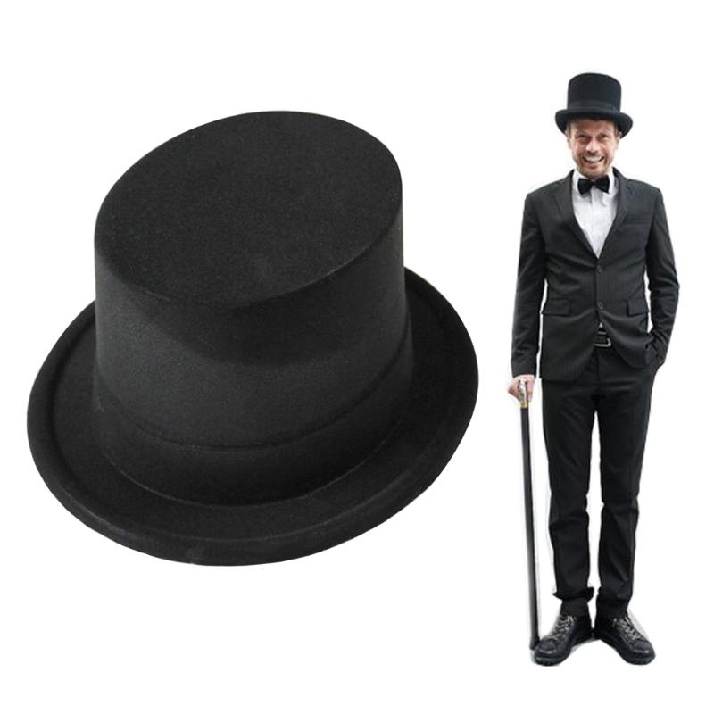 Dress Up Magician Top Hat for Adult Theme Party Hat with Roll Trim Costume Gentleman Top Hat HippiesHat Stage Hat