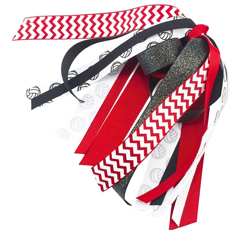 Soccer Ponytail Holders for Women Red Black Glitter Hair Ribbons Streamer Soccer Elastic Hair Ties Band Scrunchies Game Day