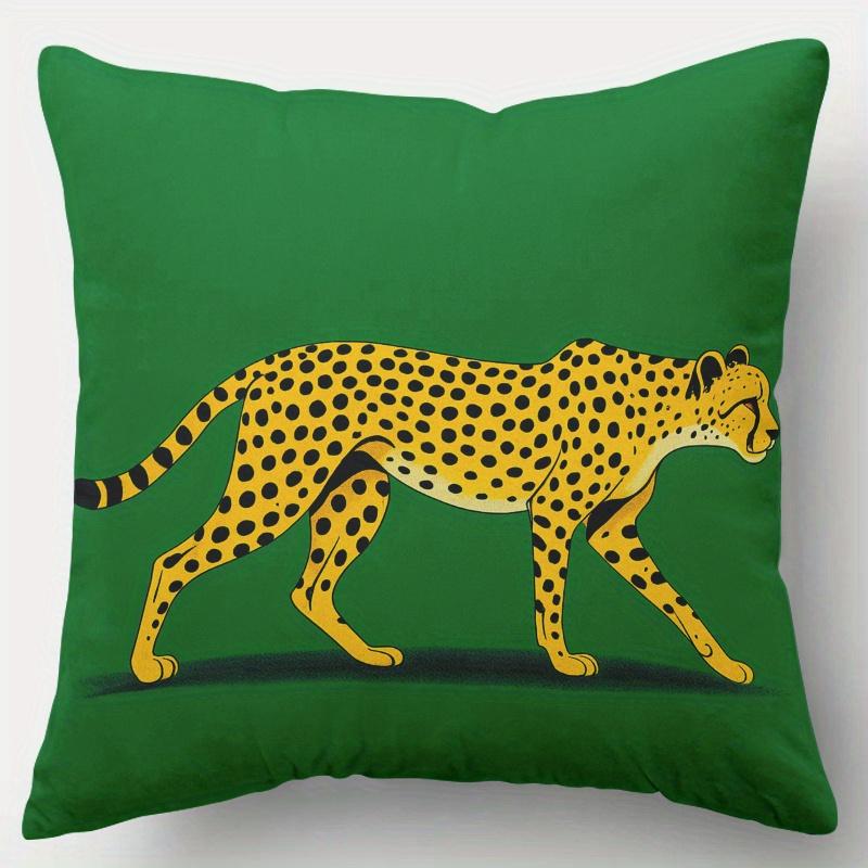 Pillowcase 1Pc, Cheetah Walking, Printed Holiday Theme Cushion Cover With Hidden Zipper, Suitable For Sofa, Living Room, Office,