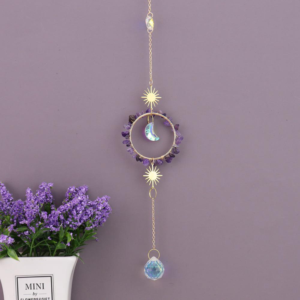Natural Crystal Sun and Moon Garden Wind Chime Ornament Lamp