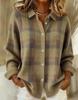 Blue and Orange Checkered Cardigan with Button Front and Ribbed Hem