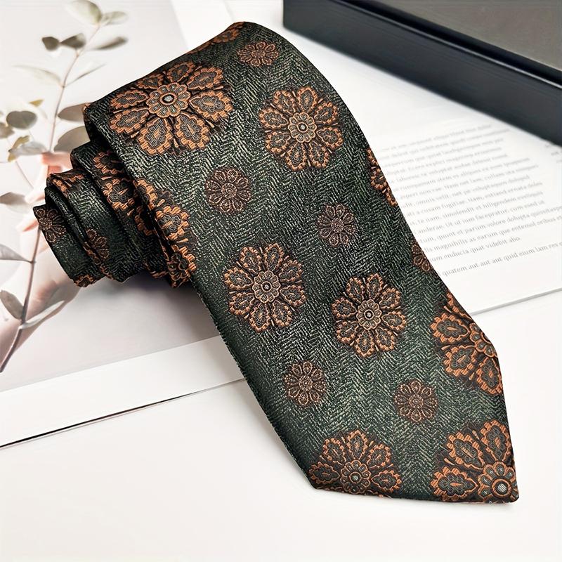 

1PC Business Formal Tie with Botanical Embroidery Handcrafted Silk Tie with Floral Paisley Design 148x8cm D