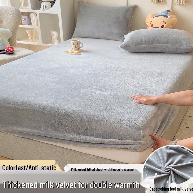 Autumn Winter Flannel Fitted Sheet: Non-slip Coral Fleece Bedspread & Mattress Cover