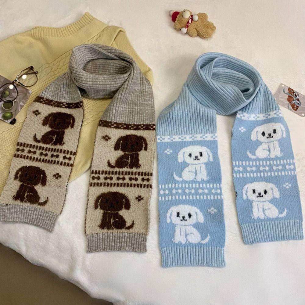 Jacquard Puppy Cycling Neckerchief Fluffy Winter Wool Scarf Cartoon Cat Knitted Scarf Winter