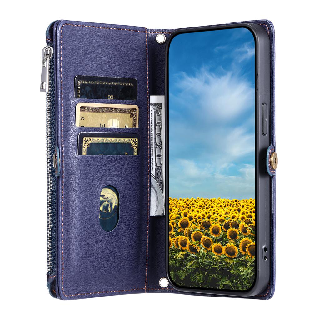For Samsung Galaxy S26 Edge Case TPU + PU Leather Wallet Phone Cover with Wrist Strap