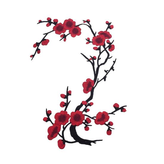 Cherry Blossom Iron Patch Iron-on Blossom Plum Applique Patch Embroidered Floral Patch for Jeans Garment Jackets Backpacks Clothes DIY Crafts