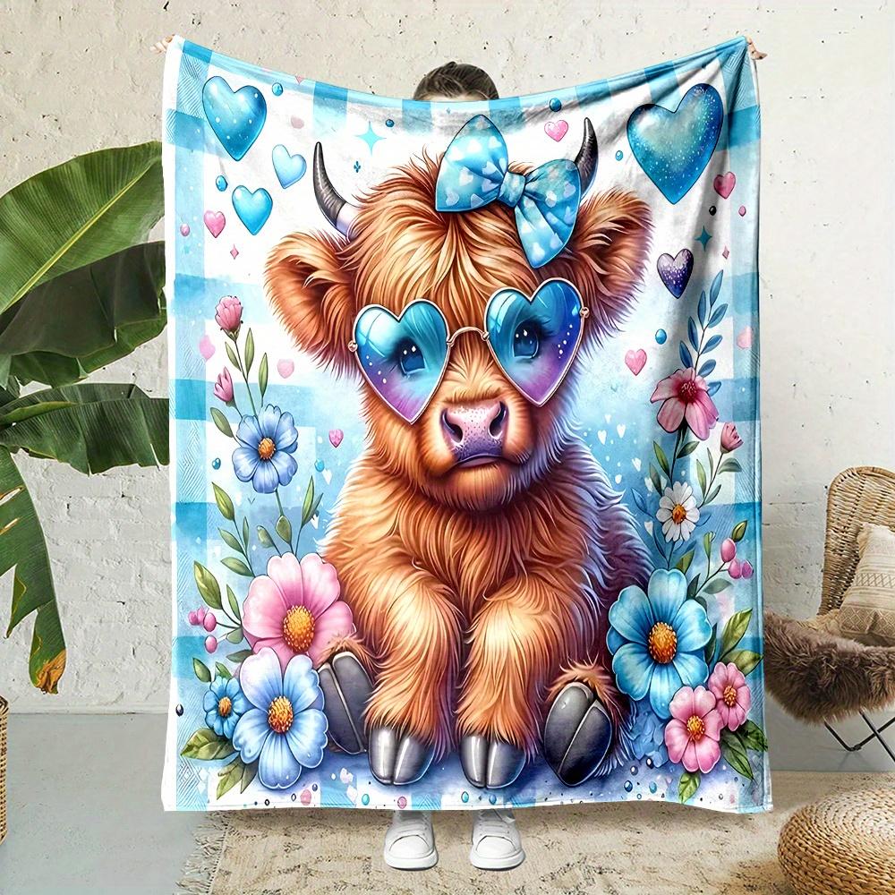 

Cartoon Cow Print Flannel Throw Blanket Soft Reversible Machine Washable Couch Bed Office Camping Gift 75x100cm