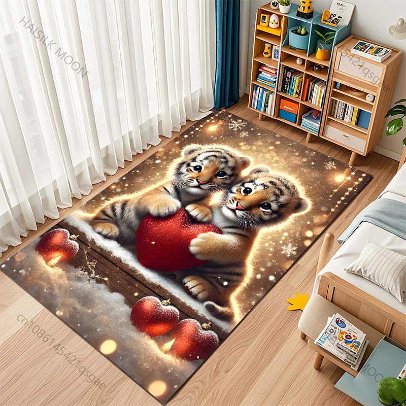 Zwei Niedliche Kleine Tiger Teppich für Wohnzimmer Schlafzimmer Sofa Kreative Fußmatte Heimdeko Bereichsteppich Große Größe Schneller Versand