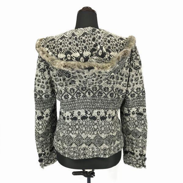 USED/Made In Japan Miss Ashida Rabbit Fur Hooded Jacket/Women’s Size M/9/Black×Gray Geometric Pattern/