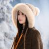 Winter hat women's retro knitted hat fleece thickened ear protection cold wool hat cute rabbit hairball thermal hat