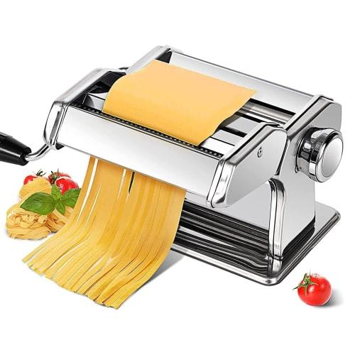 

Stainless Steel Pasta Maker Machine - 9 Thickness Settings with Ravioli Cutter | Manual Handmade Pasta Roller and Cutter Machine | Dual-Width Noodle M