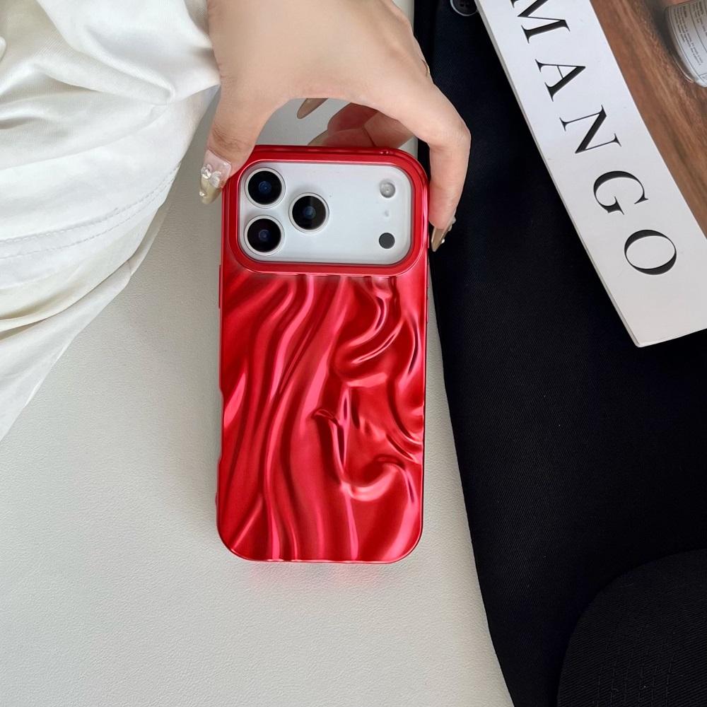 

Роскошный чехол для телефона с мятой текстурой и гальваническим покрытием для iPhone 17Air 17 16E 15 14Plus 13 12 11 Pro Max, однотонный матовый защитный чехол iPhone 11 Pro Max красный