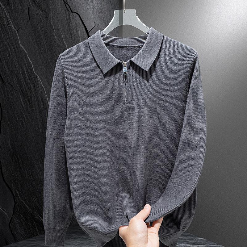 Men's Korean Style Slim Lapel Knit Pullover - Autumn/Winter Warm Base Layer for All Ages