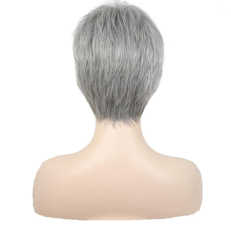 Ladies Ombre Silver Grey Wig With Bangs Short Natural Straight Synthetic Wigs for Women Fake Hair Wig Heat Resistant Wig