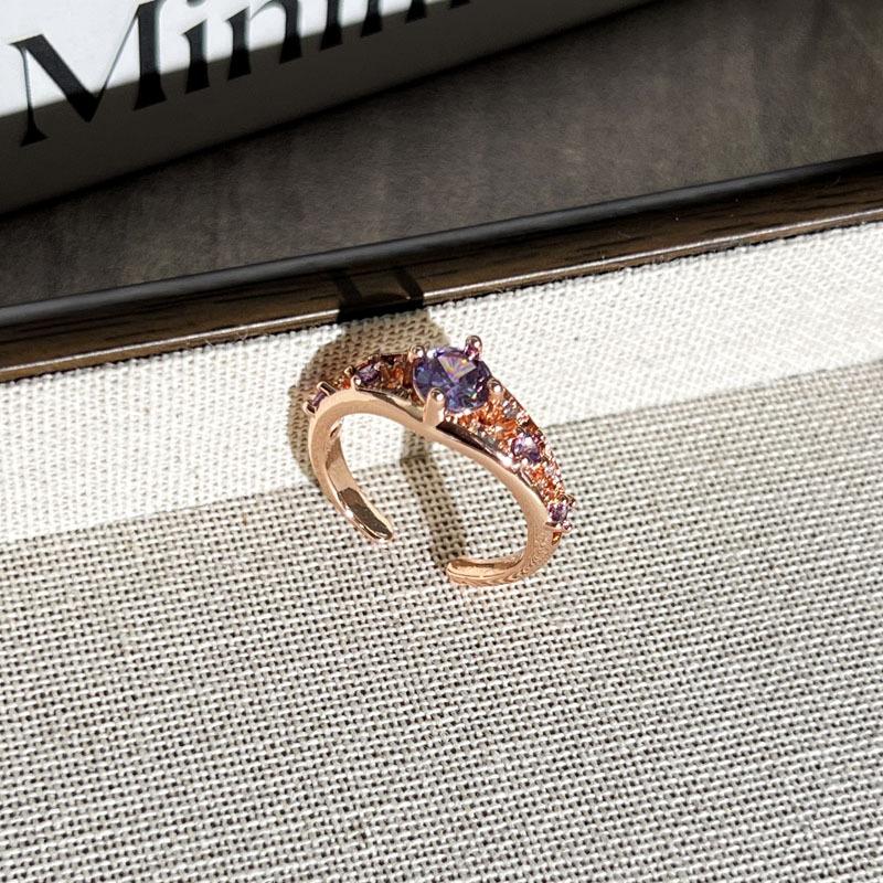 2026 Purple Love Star Rose Gold Light Luxury Flower Purple Diamond Temperament Ring Female Love Cold Wind Niche Design Ring Resizable