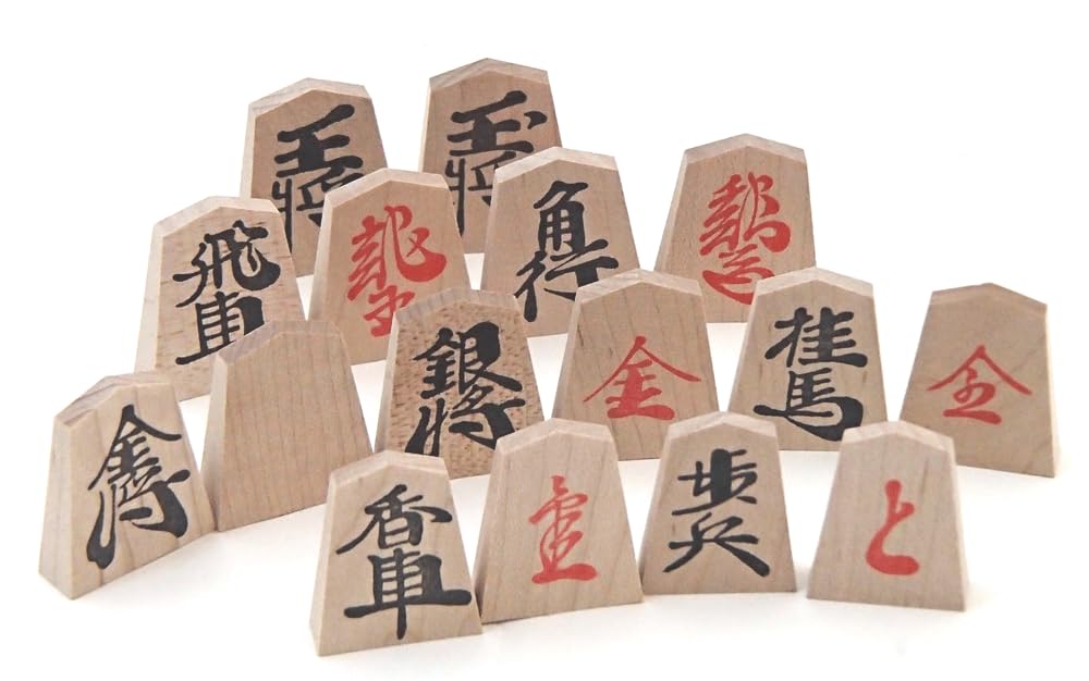 Wooden Shogi Pieces, Maple Wood, Clear Font, Paulownia Wood Box (red Back), with Paper Board.