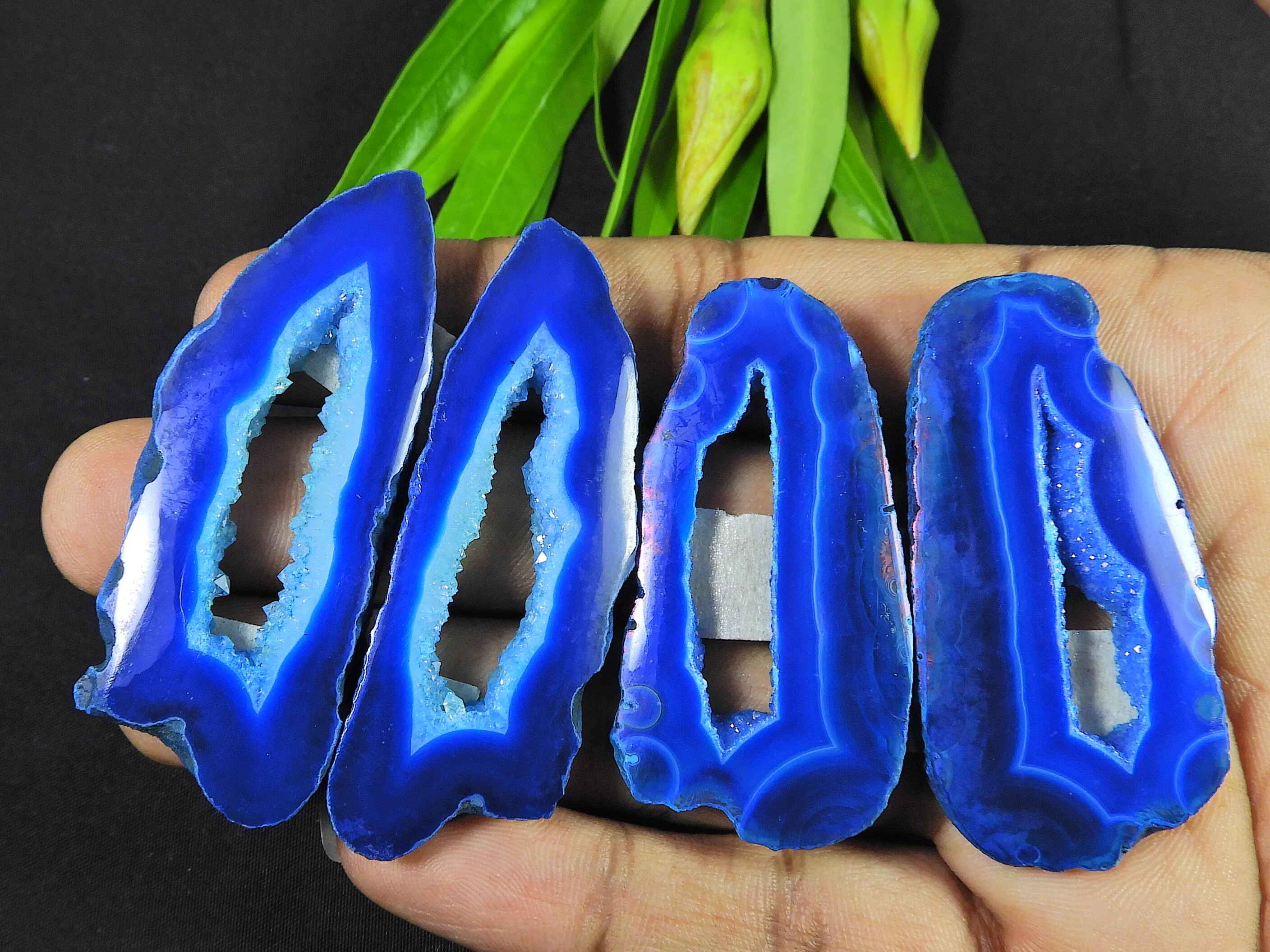 

2Pair Blue Solar Druzy Matched Earring Pair Cabochon Gemstone Lot 52-58MM RQ-2701