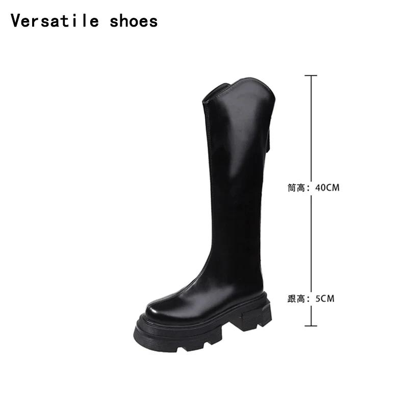 Platform Women Knee High Boots Fashion Back Zippers Knight Long Boots Square Heels Autumn Winter Ladies Shoes