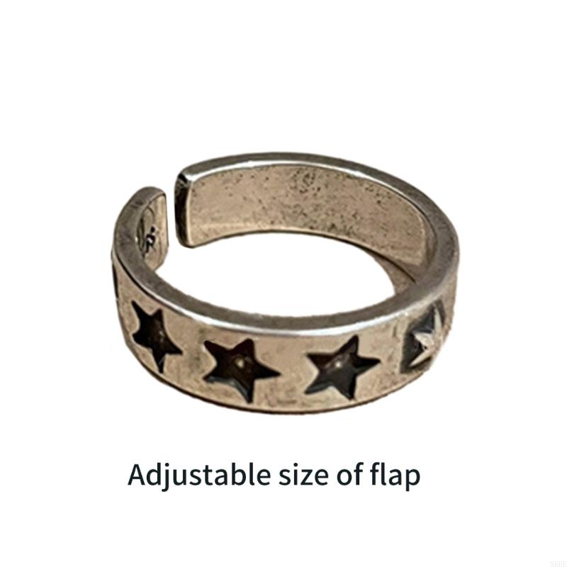 Silver Color Stars Rings Vintage Gothic Ring for Men Women Fashion Star Open Adjustable Ring Y2k Jewelry Gift