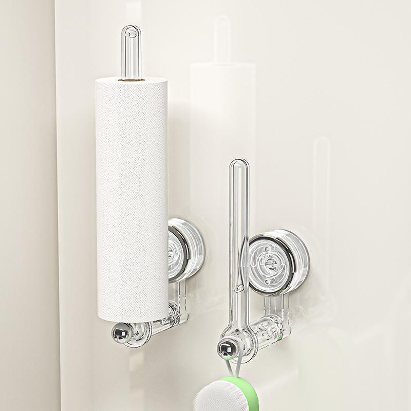 Suction Cup Kitchen Tissue Holder No Punching Cabinet Paper Hanger Cling Film Storage Lazy Cloth Hanger Pole Roll Paper Holder
