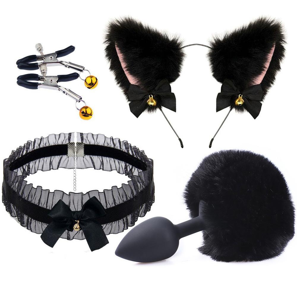 Fox Anal Plug Fox Tail Bow Butt Plug Cute Bow-Knot Soft Cat Ears Headbands Erotic Cosplay Accessories Nipple Clamps SM Sex Toys