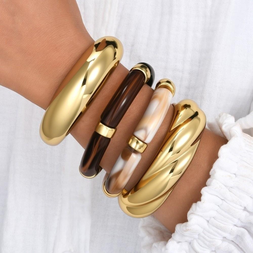 Punk Irregular Resin Bracelet Wide Cuff Bracelet Set New Resin Bangle Set  Jewelry