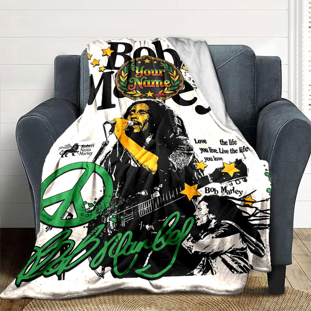 Bob Marley Customize Your Name Blanket Lightweight Personalized Blanket Soft & Cozy Suitable for Picnics Seaside Office Chair Home Decor All-Season Us
