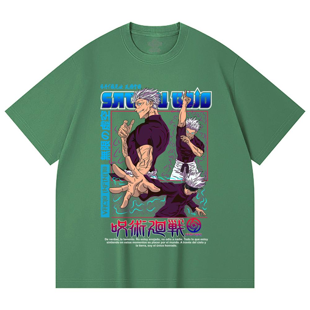 230 Gsm 100% Cotton Jujutsu Kaisen V25 Gojo Print Unisex Heavy Cotton T Shirt