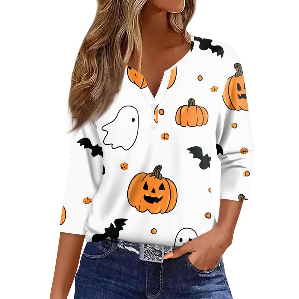 Women's T Shirt Tee Print Button 3/4 Sleeve Daily Weekend Fashion Basic V- Neck Regular Top