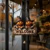 Rustic Skull Wall Decor Halloween Wooden Welcome Hanging Sign, Vintage Farmhouse Door Hanger with Skeleton Pumpkin Country Style Holiday Ornament