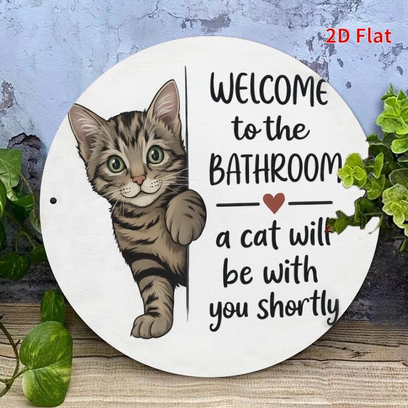 DDPNKL Printing, a Pair of Bathroom Cat Welcome, Metal Sign Design, Suitable for Home, Office, Bedroom Decor, Coffee Shop Decor