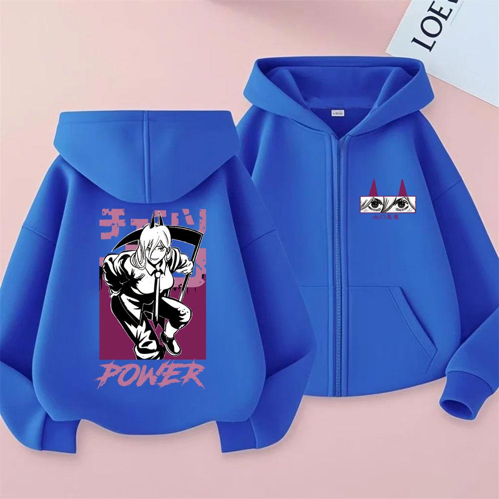 Hot Anime Chainsaw Man Power Zip Up Jakcet Men Women Casual Oversized Zipper Hoodie Men's Manga Fleece Cotton Sweatshirt Coat