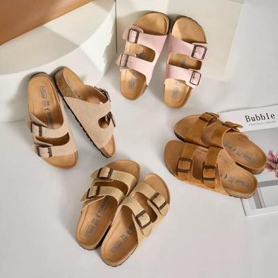 Sandali da Donna in Vera Pelle con Fibbia a Due Cinturini – Comodi Retro Suola in Sughero Abbigliamento da Spiaggia