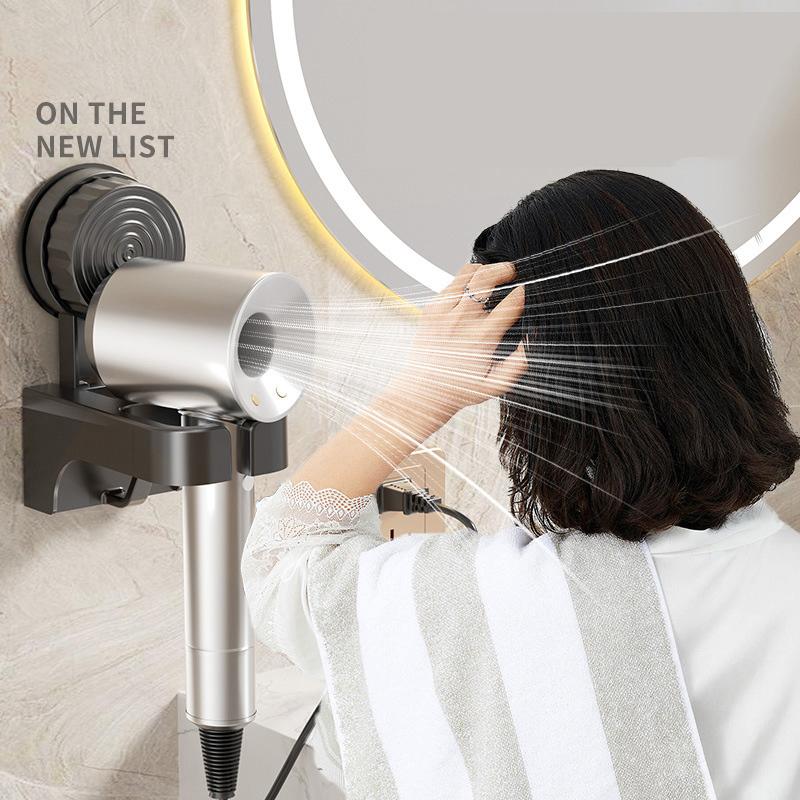 Plastic Suction Cup Hair Dryer Holder Wall Mounted Reusable Hair Dryer Storage Rack Punch-Free Space Saving