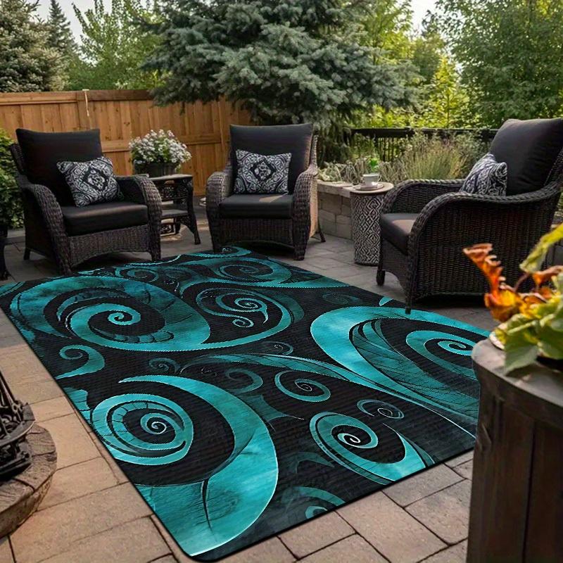 Electric Blue Koru Spiral Area Rug - 3D Effect Tribal Art Decorative Floor Mat for Living Room, Bedroom, Non-Slip Welcome Mat