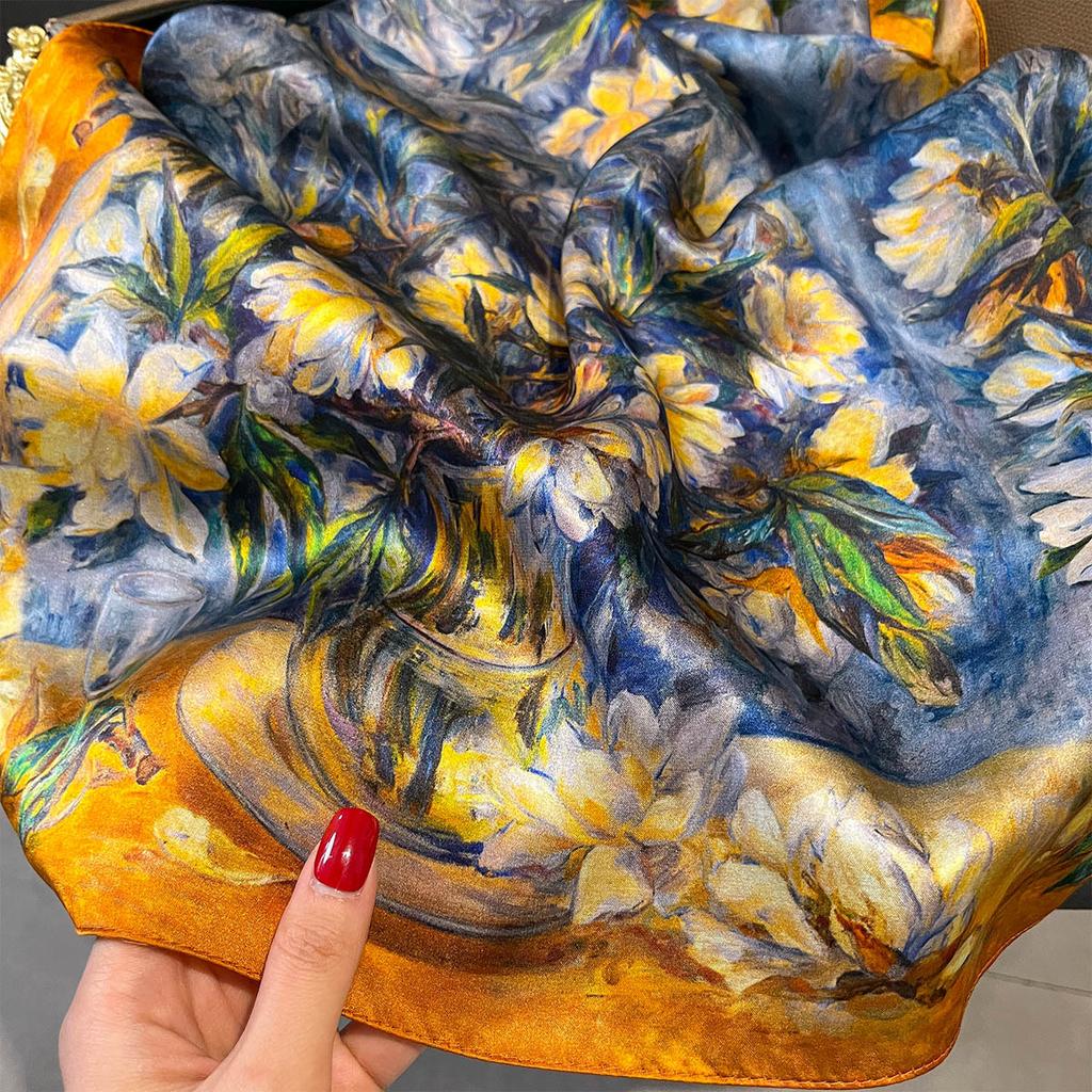 100% Natural Silk Scarf Women Foulard Square Female Headkerchief Fashion Hair Neckerchief Lady Shawl Wraps Hijab Bandana Scarves