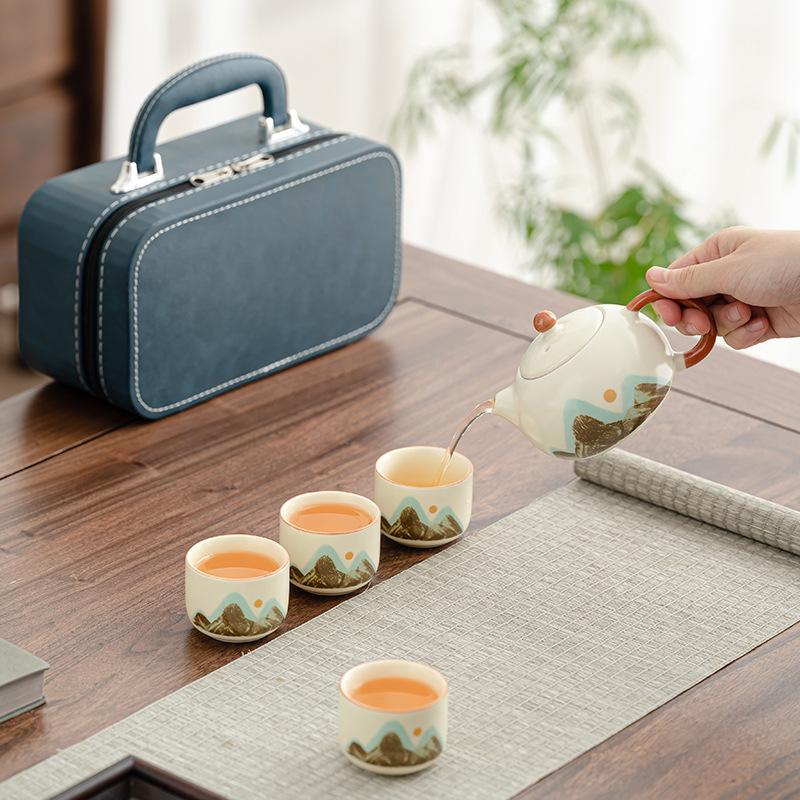 Ru Kiln Travel Tea Set Small Set Ceramic Outdoor Simple Portable Tea Making Household Kung Fu Tea Set Kuaike Cup Gifts