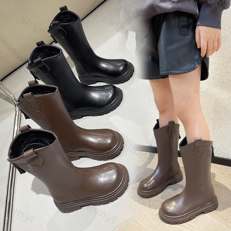 Children Knee Length Boots Winter Student Girls Princess Boots Kids Zipper Comfortable Non Slip Solid Color Long Boots
